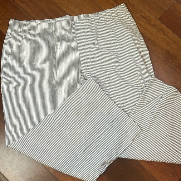 Lands End Cropped Linen Blend Stretch Waist Wide Leg Stripped Pants 26W - Picture 1 of 6